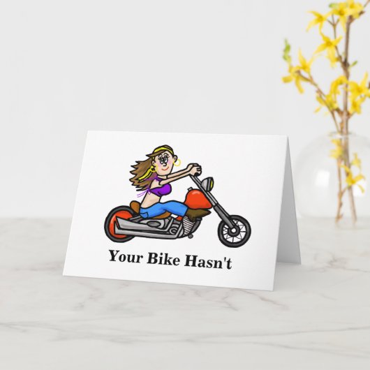 Vrouw Rijden Motorfiets Verjaardag Kaart (Gele Bloem)