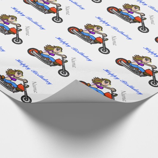 Vrouw Rijden Motorfiets Wrapping Papier (Hoek)
