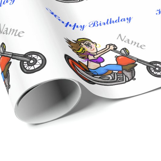 Vrouw Rijden Motorfiets Wrapping Papier (Rol Hoek)