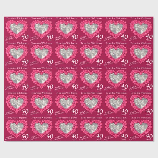 Vrouw robijn jubileum voeg uw foto en jaarwrap toe cadeaupapier (Vlak)