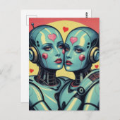 Vrouw Robots in Love Pop Art Briefkaart (Voorkant / Achterkant)
