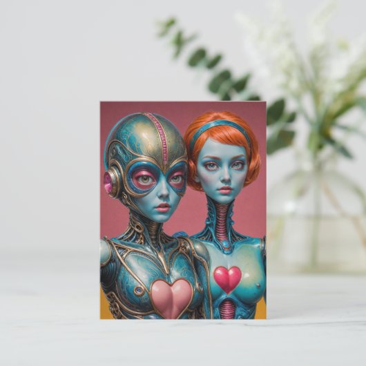 Vrouw Robots Scifi Briefkaart (Staand voorkant)