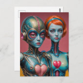 Vrouw Robots Scifi Briefkaart (Voorkant / Achterkant)