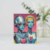 Vrouw Robots Scifi Heart Briefkaart (Staand voorkant)