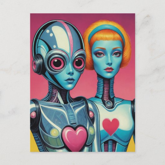 Vrouw Robots Scifi Heart Briefkaart (Voorkant)