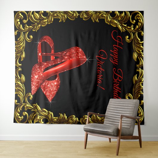 Vrouw Rode Schoen Verjaardagsfeest L Achtergrond Wandkleed (In Situ (horizontaal))