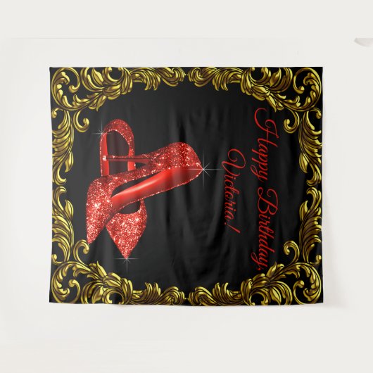 Vrouw Rode Schoen Verjaardagsfeest L Achtergrond Wandkleed (Voorkant (horizontaal))