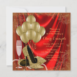 Vrouw rood en gouden verjaardagsfeest satijnen gli kaart