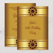 Vrouw rood gouden verjaardagsfeest kaart (Voorkant / Achterkant)