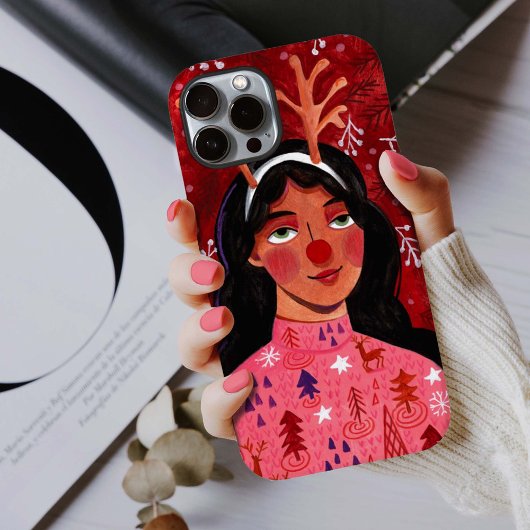 Vrouw rood kerstfeest rendier Case-Mate iPhone case