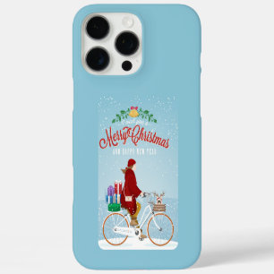 Vrouw: Roodrijdende fiets Kerst-kersttelefoon iPhone 16 Pro Max Hoesje