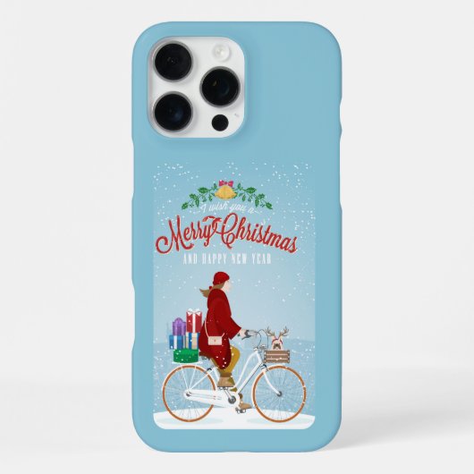 Vrouw: Roodrijdende fiets Kerst-kersttelefoon iPhone Hoesje (Achterkant)