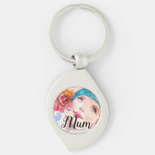 Vrouw Roos Waterverf Flower Mum Moederdag Sleutelhanger