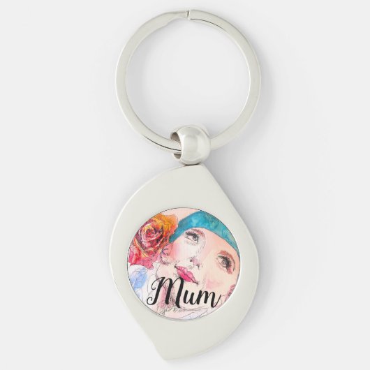 Vrouw Roos Waterverf Flower Mum Moederdag Sleutelhanger (Voorkant)