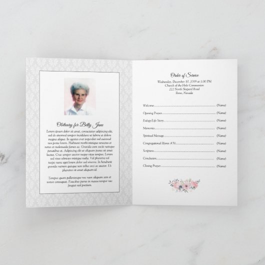 Vrouw rouwkaart | Roze bloemen Kaart (Binnen)