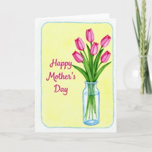 Vrouw Roze Bloemen Boeket Kaart