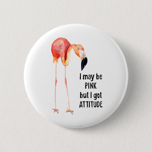 Vrouw Roze Flamingo met Attitude Ronde Button 5,7 Cm (Voorkant)