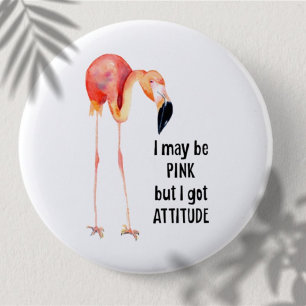 Vrouw Roze Flamingo met Attitude Ronde Button 5,7 Cm