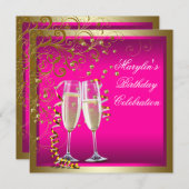 Vrouw Roze Gouden Verjaardagsfeestje Kaart (Voorkant / Achterkant)