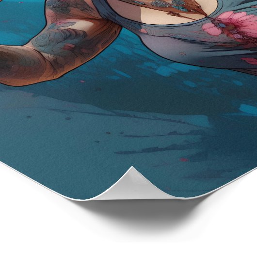 Vrouw roze haar tattoo dans gratis poster (Hoek)