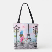  vrouw roze hartballon in parijs Canvas tas (Achterkant)