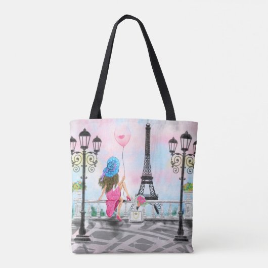  vrouw roze hartballon in parijs Canvas tas (Achterkant)