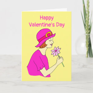 Vrouw Roze Hoed Valentijnsdag Kaart