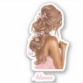 Vrouw Roze Stijlvolle Moderne Bloemen Aangepaste N Sticker