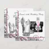 Vrouw roze verjaardagsfeestje kaart (Voorkant / Achterkant)