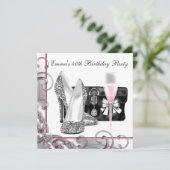 Vrouw roze verjaardagsfeestje kaart (Staand voorkant)