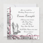 Vrouw roze verjaardagsfeestje kaart (Achterkant)