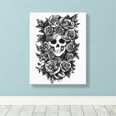 Vrouw Rozen Gothic Oorspronkelijke inkttekening Ku Canvas Afdruk (Insitu (Houten vloer))