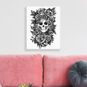 Vrouw Rozen Gothic Oorspronkelijke inkttekening Ku Canvas Afdruk (Insitu (Woonkamer))