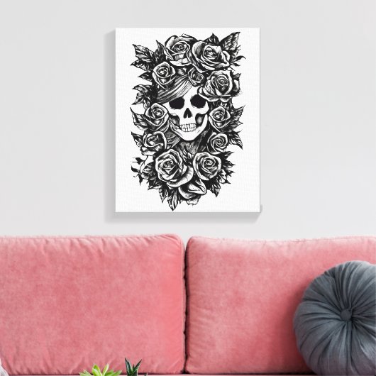 Vrouw Rozen Gothic Oorspronkelijke inkttekening Ku Canvas Afdruk (Insitu (Woonkamer))