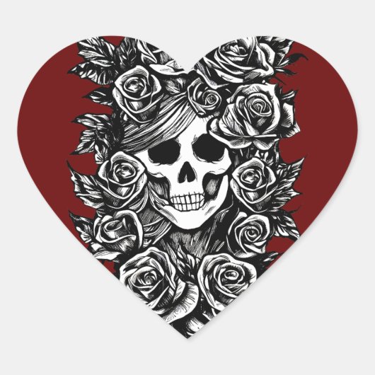 Vrouw Rozen Gothic Oorspronkelijke inkttekening Ku Hart Sticker (Voorkant)