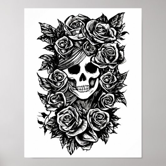 Vrouw Rozen Gothic Oorspronkelijke inkttekening Ku Poster (Voorkant)