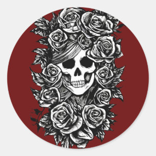 Vrouw Rozen Gothic Oorspronkelijke inkttekening Ku Ronde Sticker