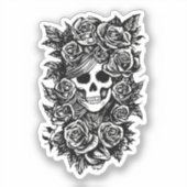 Vrouw Rozen Gothic Oorspronkelijke inkttekening Ku Sticker (Voorkant)