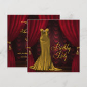 Vrouw Ruby Rode Gouden Art Deco Verjaardagsfeestje Kaart (Voorkant / Achterkant)