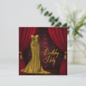 Vrouw Ruby Rode Gouden Art Deco Verjaardagsfeestje Kaart (Staand voorkant)
