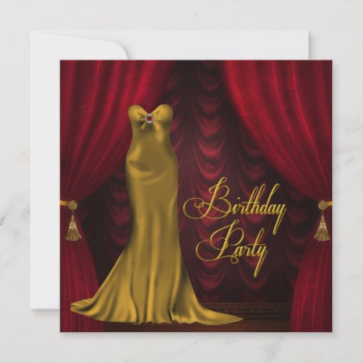 Vrouw Ruby Rode Gouden Art Deco Verjaardagsfeestje Kaart (Voorkant)
