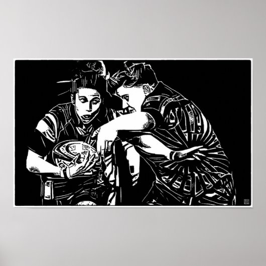 Vrouw Rugby - Houtblok Kunstprint Poster (Voorkant)