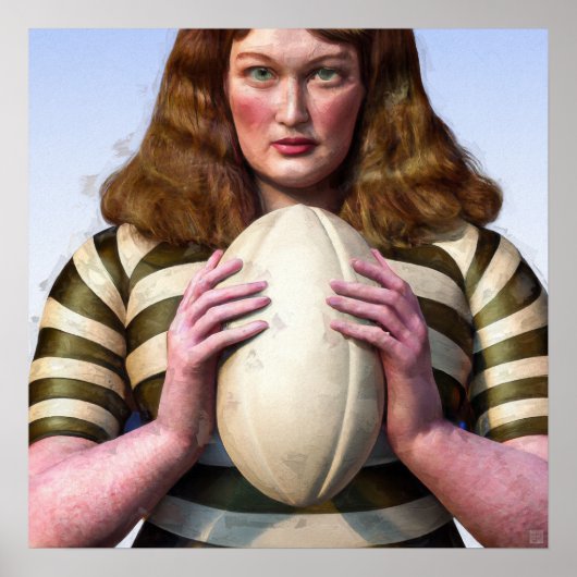 Vrouw Rugby Player - Rugby-schilderafdrukken Poster (Voorkant)