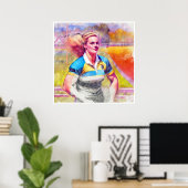 Vrouw Rugby Speler - Aquarel Print (Thuiskantoor)