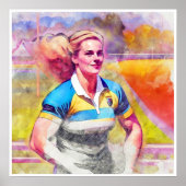 Vrouw Rugby Speler - Aquarel Print (Voorkant)