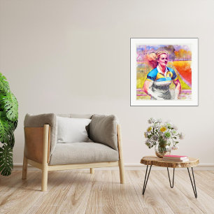 Vrouw Rugby Speler - Aquarel Print