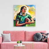 Vrouw Rugby Speler Verpakt Canvas Afdruk (Insitu (Woonkamer))