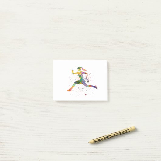Vrouw runner in waterverf post-it® notes (Op bureau)