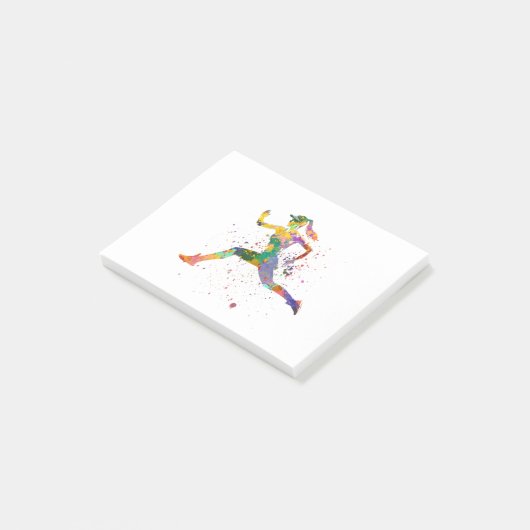 Vrouw runner in waterverf post-it® notes (Schuin)