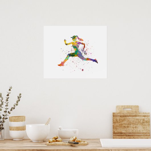 Vrouw runner in waterverf poster (Keuken)